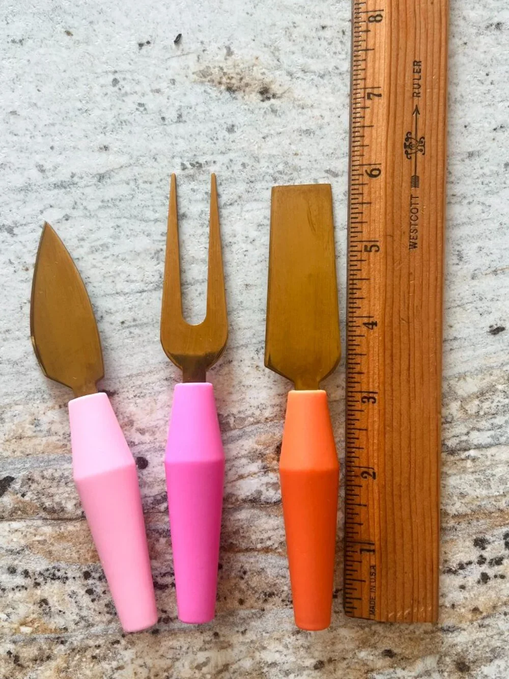 Threshold Target 3-Piece Cheese Knife Set, Gold Tone with Pink and Orange Handle